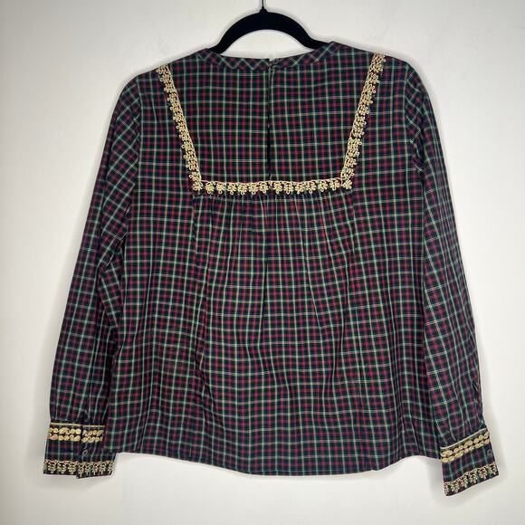 J. Crew Plaid Gold Embroidery Blouse Size XS - Picture 5 of 7